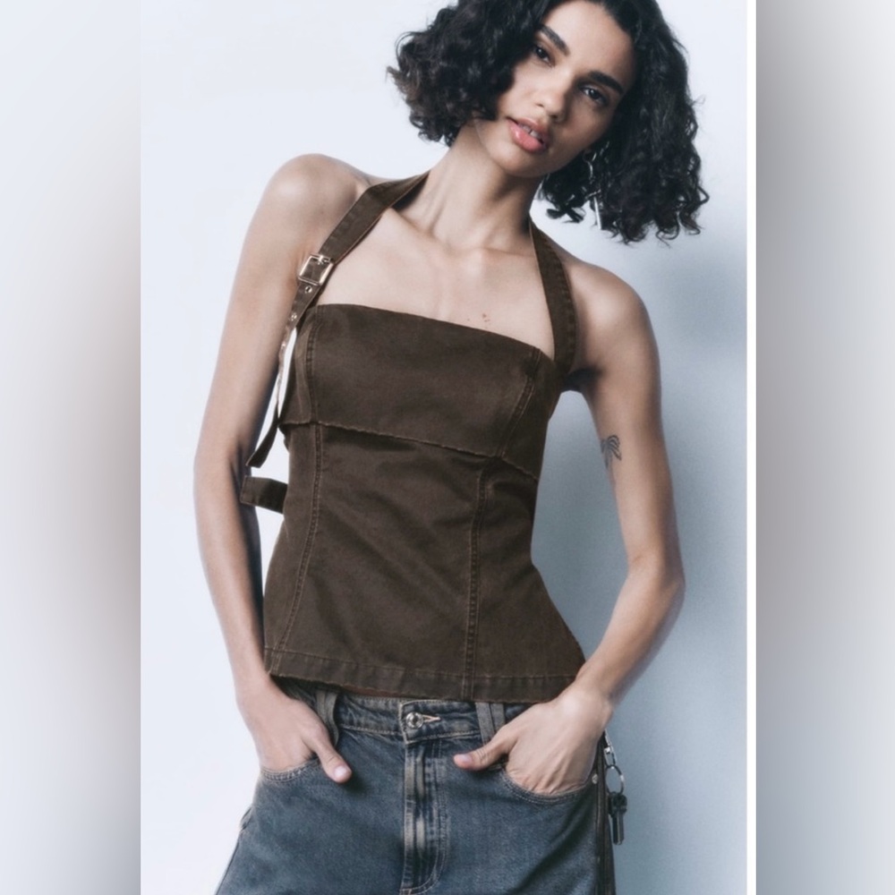 Zara waxed buckled top M